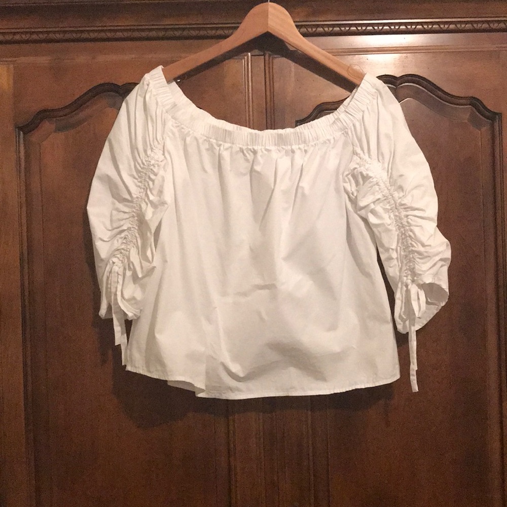 SOPRANO Cinched-sleeve, Off-the-shoulder Top